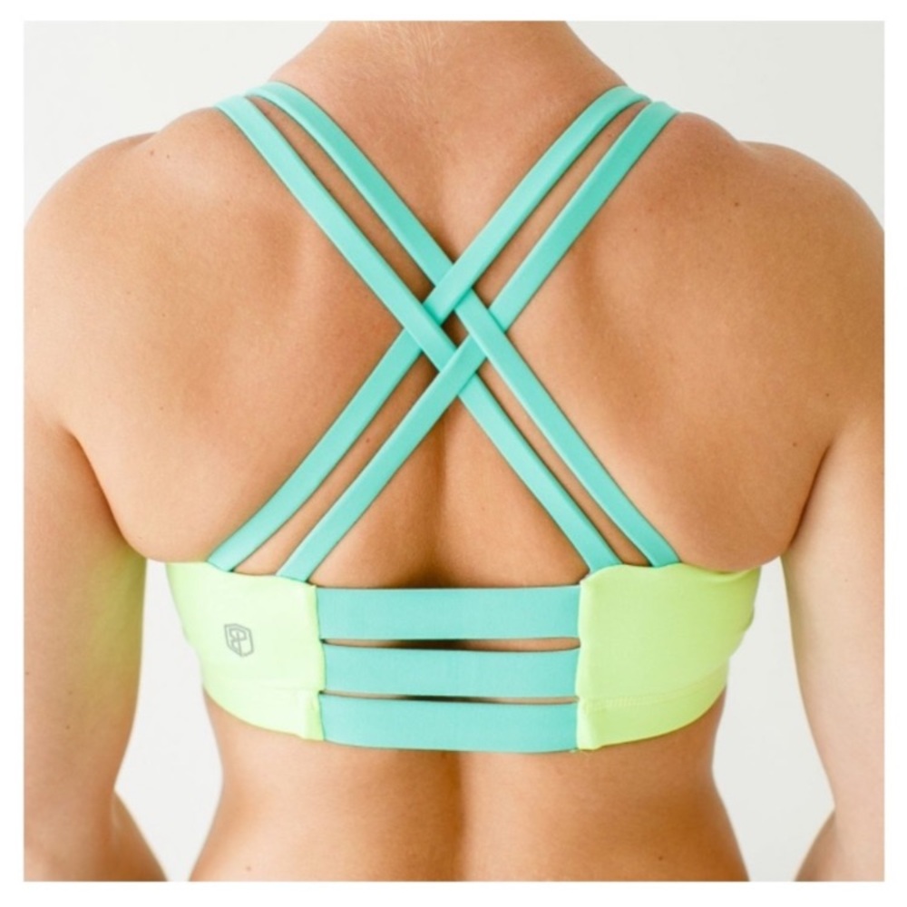 RARE! โจ BORN PRIMITIVE - Fearless Strappy Back Neon Sports Bra in Envy - M - Picture 6 of 11